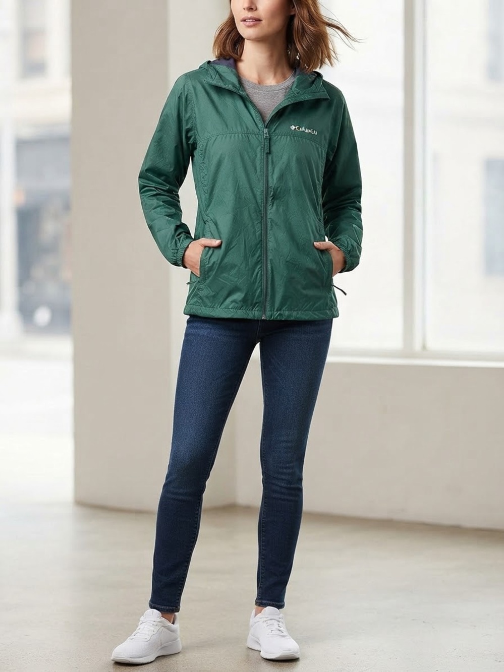 Columbia Women's Forest Green Hooded Windbreaker Jacket